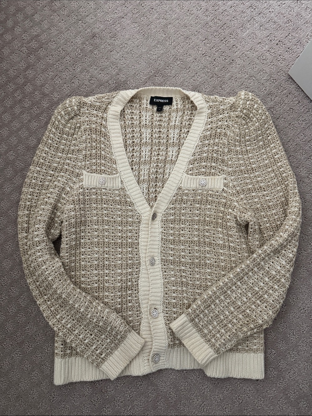 Express Cream and Tan Textured Knit Cardigan